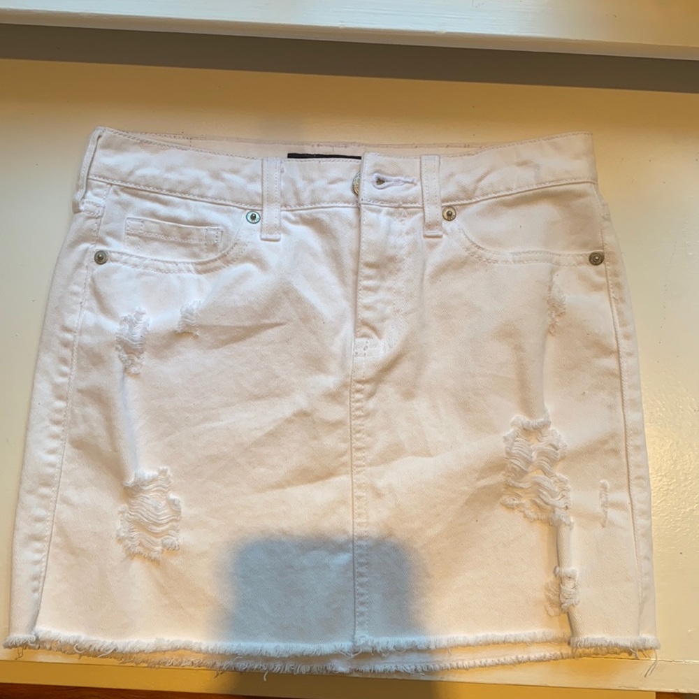 white ripped jean skirt